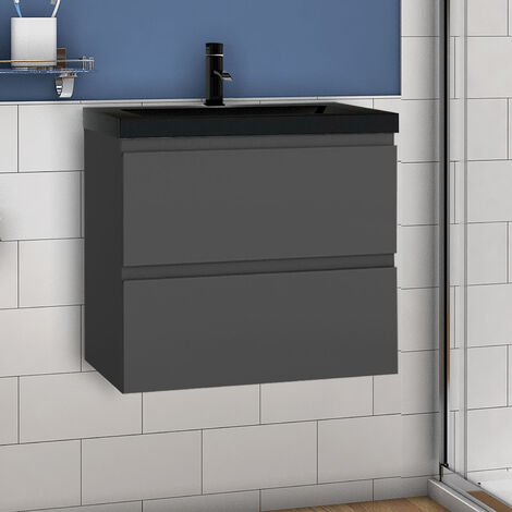 Waschtisch mit Schwarzes Waschbecken Waschbeckenunterschrank Badmöbel 60cm Anthrazitfarbener Schrank mit schwarzes Waschbecken