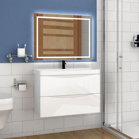 Waschtisch mit Unterschrank Waschbeckenunterschrank Badmöbel 80cm Hochglanz Weiß mit Waschbecken