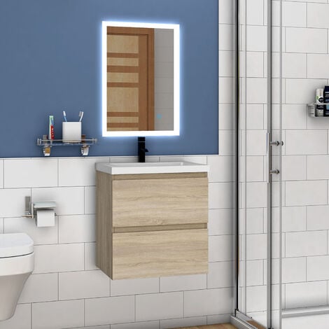 Waschtisch mit Unterschrank Badmöbel Waschbecken Badezimmer 50cm Eiche mit Waschbecken