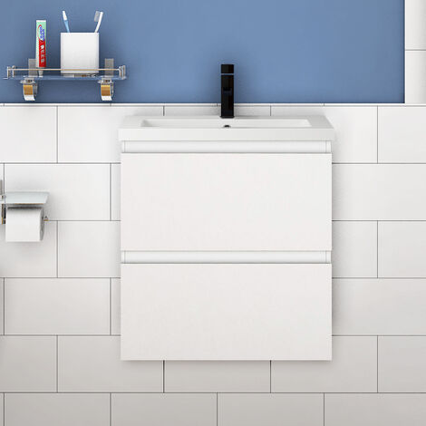 Waschtisch mit Unterschrank Badmöbel Waschbecken Badezimmer 50cm Weiß mit Waschbecken