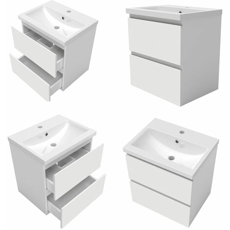Waschtisch mit Unterschrank Badmöbel Waschbecken Badezimmer 50cm Weiß mit Waschbecken