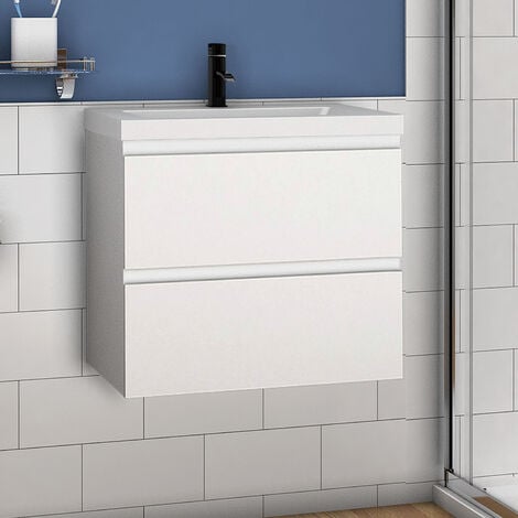 Waschtisch mit Unterschrank Badmöbel Waschbecken Badezimmer 60cm Weiß mit Waschbecken
