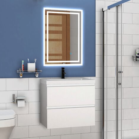 Waschtisch mit Unterschrank Badmöbel Waschbecken Badezimmer 60cm Weiß mit Waschbecken