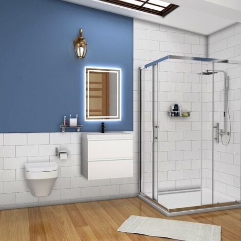 Waschtisch mit Unterschrank Badmöbel Waschbecken Badezimmer 60cm Weiß mit Waschbecken
