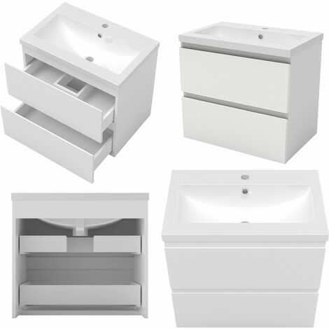 Waschtisch mit Unterschrank Badmöbel Waschbecken Badezimmer 60cm Weiß mit Waschbecken