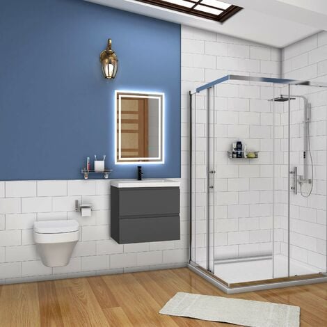 Waschtisch mit Unterschrank Badmöbel Waschbecken Badezimmer 60cm Anthrazit mit Waschbecken