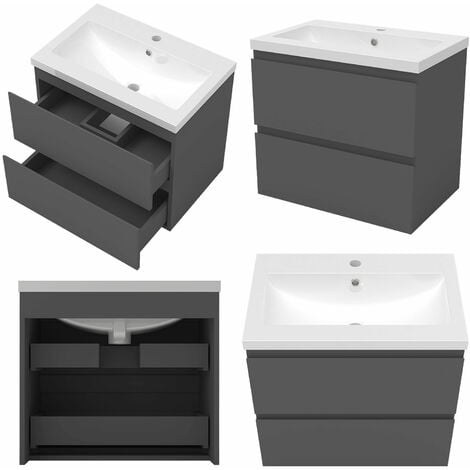 Waschtisch mit Unterschrank Badmöbel Waschbecken Badezimmer 60cm Anthrazit mit Waschbecken