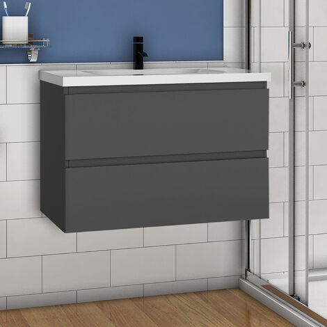 Waschtisch mit Unterschrank Badmöbel Waschbecken Badezimmer 80cm Anthrazit mit Waschbecken