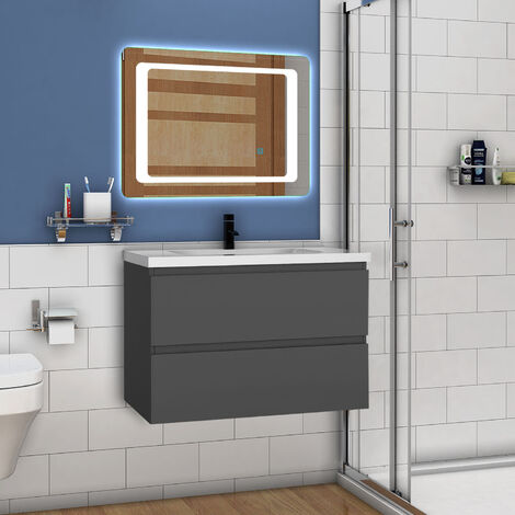 Waschtisch mit Unterschrank Badmöbel Waschbecken Badezimmer 80cm Anthrazit mit Waschbecken