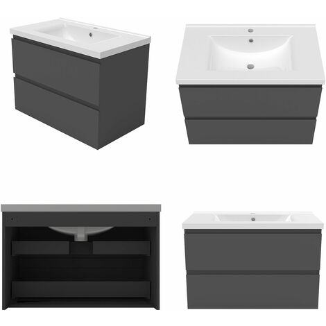 Waschtisch mit Unterschrank Badmöbel Waschbecken Badezimmer 80cm Anthrazit mit Waschbecken