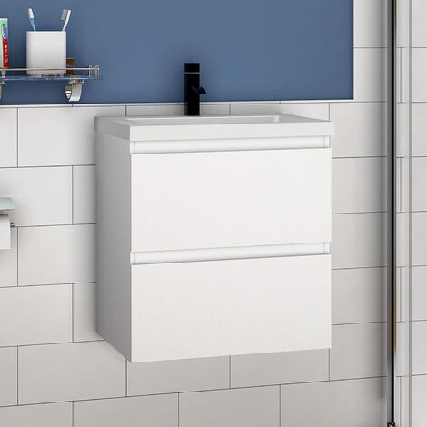 Waschtisch mit Unterschrank Badmöbel Waschbecken Badezimmer 50cm Weiß mit Waschbecken