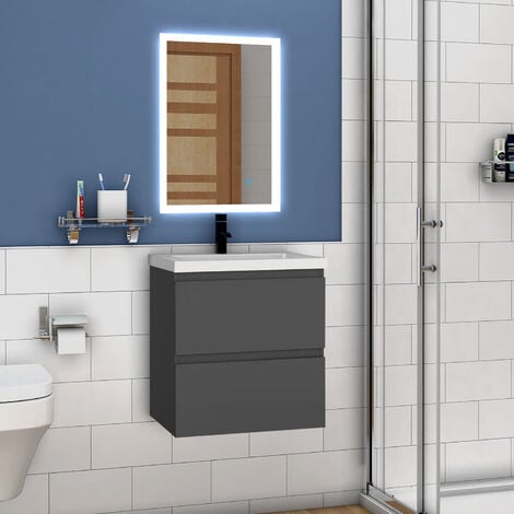Waschtisch mit Unterschrank Badmöbel Waschbecken Badezimmer 50cm Anthrazit mit Waschbecken