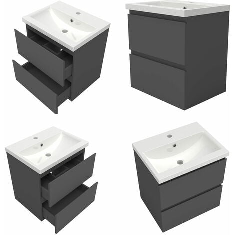 Waschtisch mit Unterschrank Badmöbel Waschbecken Badezimmer 50cm Anthrazit mit Waschbecken