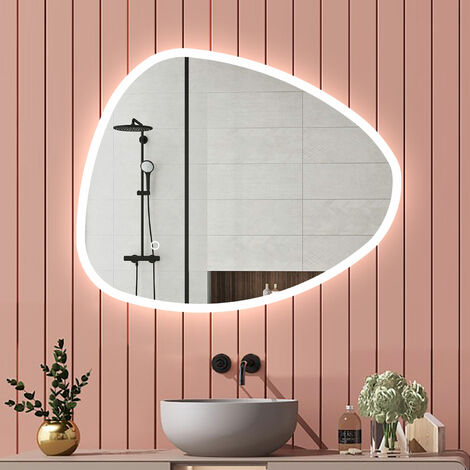 LED Badspiegel unregelmäßiger Spiegel Beleuchtung Flurspiegel Wandspiegel Badezimmerspieg Touch + Beleuchtung 3 Farben Dimmbar Memory Funktion 80x55cm