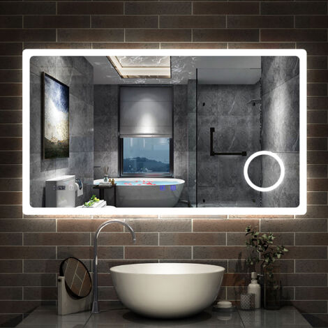 Beschlagfrei+Uhr+Bluetooth+Kosmetikspiegel+3 Farben Badspiegel Wandspiegel Touch LED Badezimmerspiegel Dimmbar