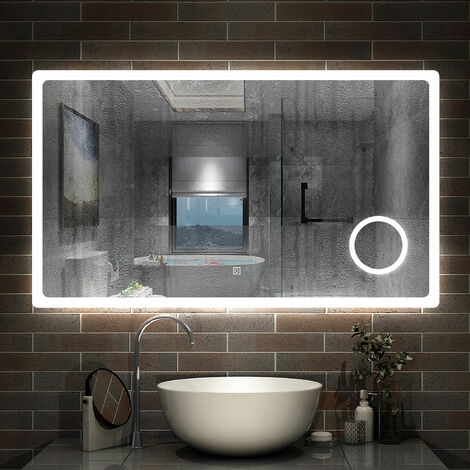Badspiegel LED Badezimmerspiegel Wandspiegel Touch Beleuchtung Beschlagfrei+Kosmetikspiegel+3 Farben Dimmbar+LED Memory Funktion 140 x 80 cm