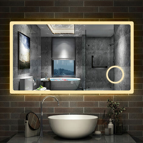 Badspiegel LED Badezimmerspiegel Wandspiegel Touch Beleuchtung Beschlagfrei+Kosmetikspiegel+3 Farben Dimmbar+LED Memory Funktion 140 x 80 cm