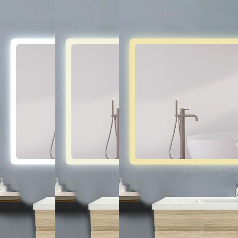Badspiegel LED Badezimmerspiegel Wandspiegel Touch Beleuchtung Beschlagfrei+Kosmetikspiegel+3 Farben Dimmbar+LED Memory Funktion 140 x 80 cm