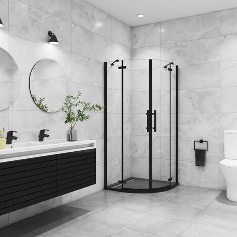 Viertelkreis Schwarz Duschkabine 6mm NANO ESG Eckeinstieg Falttür 90x90x195cm Runddusche Duschabtrennung (1/5)
