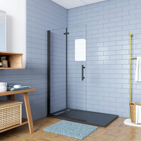 Walk in Duschwand 6mm NANO ESG Schwarz 76x195cm Dusche Duschwände Duschabtrennung Falttür Duschkabine