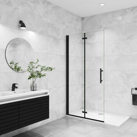 Walk in Duschwand 6mm NANO ESG Schwarz 90x185cm Dusche Duschwände Duschabtrennung Falttür Duschkabine