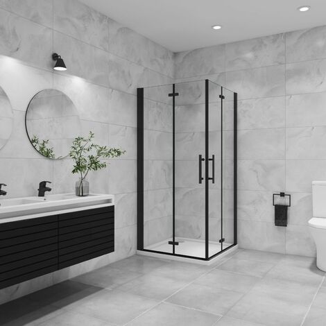 Duschkabinen 6mm NANO ESG schwarze 180° Falttür Eckeinstieg 120x100x185cm Scharniertür Duschabtrennung Dusche