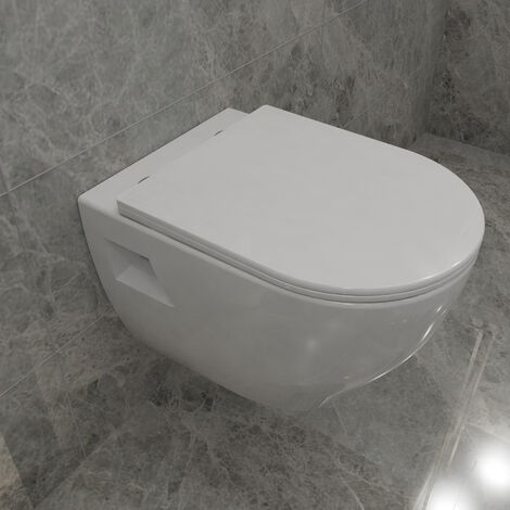AICA Badezimmer Modern Hänge Wc Toilette Mit Slim Soft-Close-Sitz WeiB
