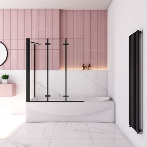 Schwarz Badewanneaufsatz 130cm Faltwand mit 70cm Seitewand 6mm ESG Nanoglas für Badewanne Duschabtrennung Duschwand