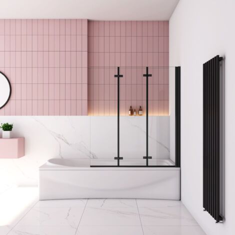 Schwarz Faltwand 180° Drehbar 130x140cm Badewanneaufsatz für Badewanne 6mm ESG Duschabtrennung Duschwand
