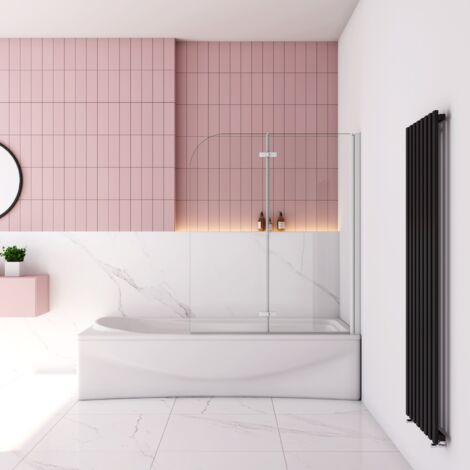 Weiß Faltwand 180° Drehbar 100x140cm Badewanneaufsatz für Badewanne 6mm ESG Duschabtrennung Duschwand (1/5)