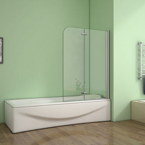 AICA 90x140cm Bad 6mm NANO ESG Badewannenaufsatz 2-teilig. Faltwand Duschabtrennung Duschwände für Badewanne Dusche (1/4)