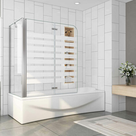 Faltwand 2-teilig mit Seitenwand 6mm ESG 120x75x140cm Badewannenaufsatz Milchglas Streifen links Duschwand Dusche Duschabtrennung (1/5)