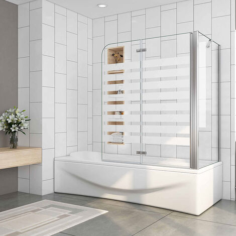 Faltwand 2-teilig mit Seitenwand 6mm ESG 120x75x140cm Badewannenaufsatz Milchglas Nur Rechtsmontage Duschwand Dusche Duschabtrennung (1/5)
