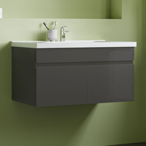 Waschtisch mit Unterschrank Waschbecken Unterschrank Badmöbel Set 80cm dunkelgrau, ohne Seitenschränke