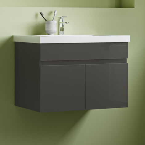 Badmöbel Set Waschtisch mit Unterschrank Waschbecken Unterschrank 60cm dunkelgrau, ohne Seitenschränke