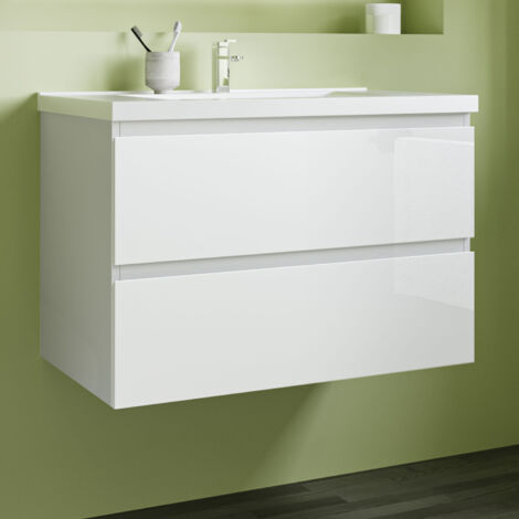 Waschtisch mit Unterschrank Waschbecken Unterschrank UV-geölt Badmöbel Set Weiß 80cm