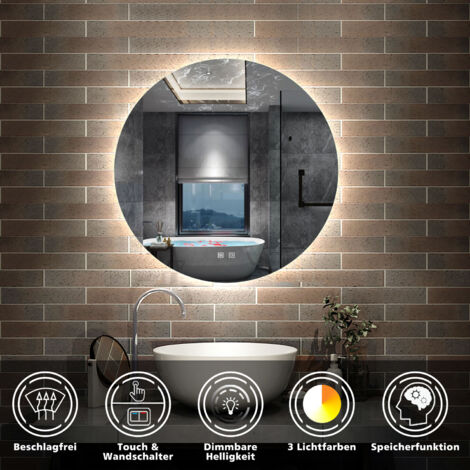 Badspiegel LED Rund Wandspiegel Badezimmerspiegel Touch Beleuchtung 60cm Kaltwei/Neutralwei/Warmwei (Dimmbar) (1/5)