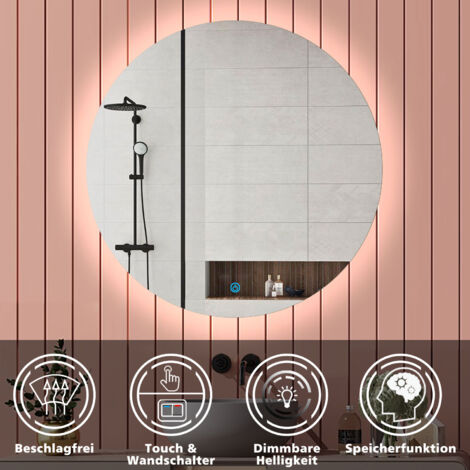 Badspiegel LED Rund Touch Beleuchtung Wandspiegel Badezimmerspiegel Beschlagfrei weies Licht 70cm