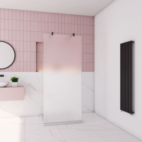 90 x 200cm begehbare Dusche Walk in Milchglas mit Glasschutzfolie 10mm NANO Glas Duschkabinen mit 2x90cm Schwarz Stabilisator (1/5)