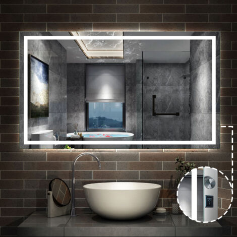 Badspiegel LED Wandspiegel Badezimmerspiegel Tastenschalter Dimmbar Antibeschlag 120x70cm nur Kaltweiß - Einstellbare Helligkeit