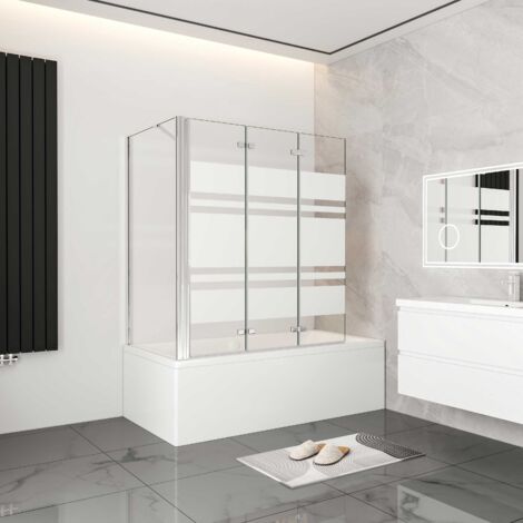 AICA 140cm Faltwand 3 teilig Badewanneaufsatz Badewanneaufsatz Duschwände mit 75cm Seitewand 6mm Nano ESG