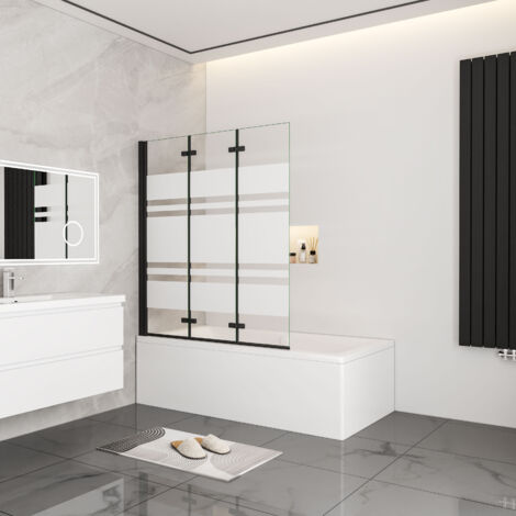 AICA 130x140cm Schwarz Faltwand 3 teilig Badewanneaufsatz Duschwand Badwannenfaltwände 6mm Nano ESG