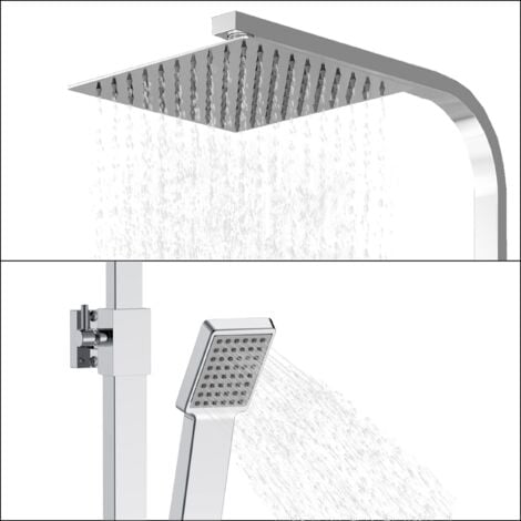 AICA Duschsystem mit Thermostat, Chrom Duschset Regendusche inkl. Kopfbrause, Handbrause und Verstellbarer Duschstange Duscharmatur Anti-Verbrühungs-Duschsystem
