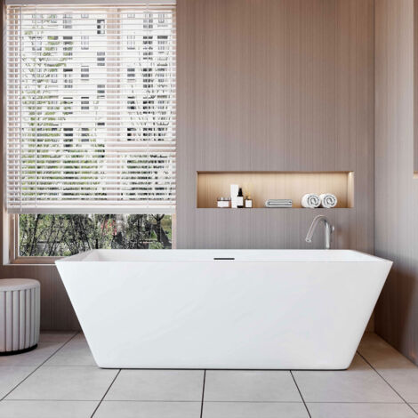 AICA Freistehende Badewanne 170x80cm Rechteckige Acrylwannen inkl.Ab-/Überlauf.Vorinstalliertes Zubehör