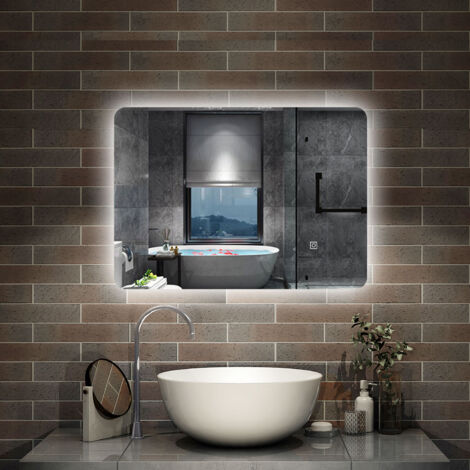 LED Badspiegel Badezimmerspiegel Wandspiegel 3 farben Dimmbar Memory Funktion 60x40cm