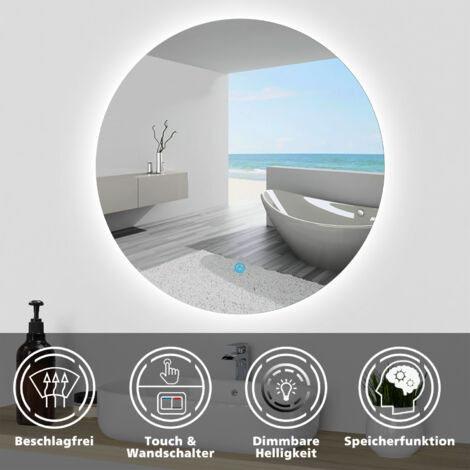 Badspiegel LED Rund Touch Beleuchtung Wandspiegel Badezimmerspiegel Beschlagfrei weies Licht 50cm