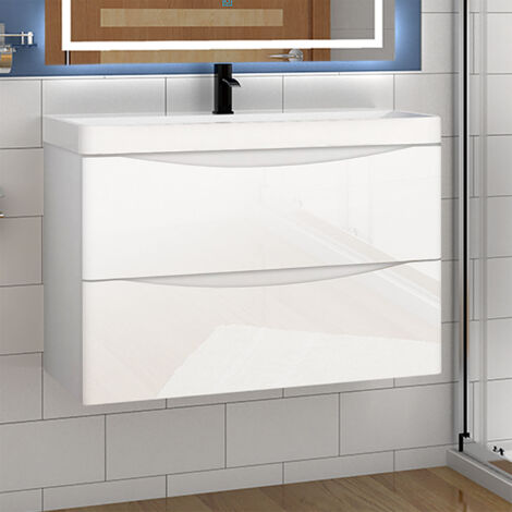 Waschtisch mit Unterschrank Waschbeckenunterschrank Badmbel 80cm Hochglanz Wei mit Waschbecken