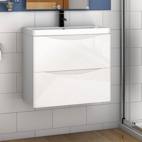 Waschtisch mit Unterschrank Waschbeckenunterschrank Badmbel 60cm Hochglanz Wei mit Waschbecken