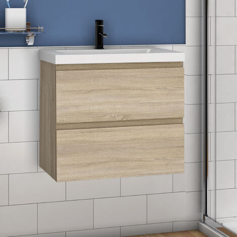 Waschtisch mit Unterschrank Badmbel Waschbecken Badezimmer 60cm Eiche mit Waschbecken