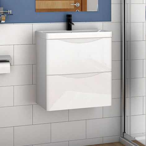 Waschtisch mit Unterschrank Waschbeckenunterschrank Badmbel 50cm Hochglanz Wei mit Waschbecken